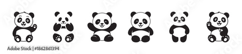 Adorable baby panda vector set with waving hand and sitting positions for nursery and kids design