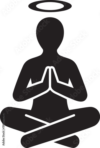 Meditating human silhouette with halo flat design illustration concept for spiritual well-being