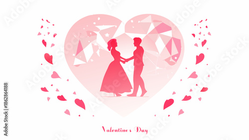 Romantic Valentine's Day couple in heart silhouette with love