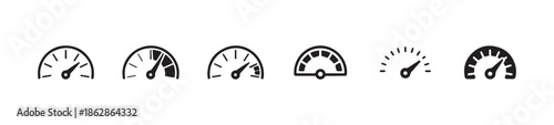 Abstract score level meter icons for rating or speed benchmarking with geometric dash and dot style