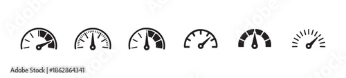 Industrial pressure meter symbols collection with needle pointer and varied measurement dial faces