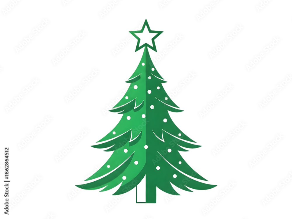 Fototapeta premium Green Christmas Tree with Star Topper Decoration Illustration
