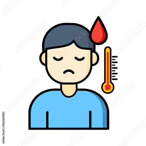 A fever or high body temperature on white background.