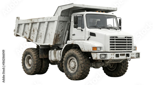 Fotografi Dirty white industrial dump truck construction