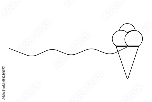 Ice cream continuous one line art drawing of design. waffle cone ice cream symbol line style vector art illustration