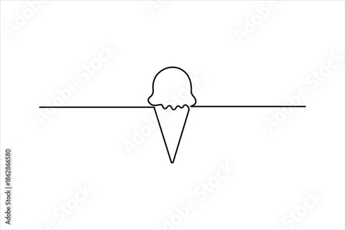 Ice cream continuous one line art drawing of design. waffle cone ice cream symbol line style vector art illustration