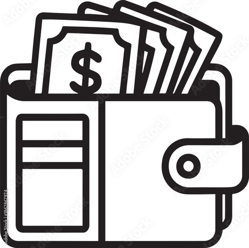 An illustration showcases a detailed view of a wallet stuffed with money, emphasizing financial abundance and security in a crisp, clean aesthetic.