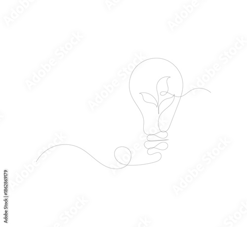 Light bulb with green leaves in one continuous line. Green energy concept that promotes environmentally friendly electricity.go green eco-friendly logo