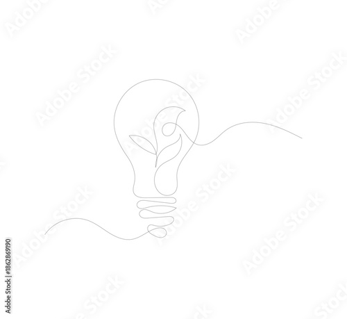 Light bulb with green leaves in one continuous line. Green energy concept that promotes environmentally friendly electricity.go green eco-friendly logo