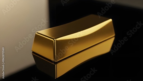 Elegant gold bar on reflective black surface with soft lighting
