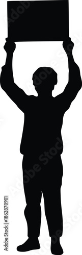 Lone Person Holding a Blank Rectangular Sign High Overhead for a Message Display