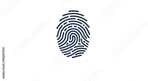Biometric identification icon showing a detailed black fingerprint on a white background for security and access.
