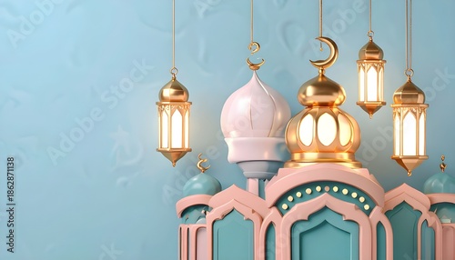 Ramadan Kareem with lantern and mosque