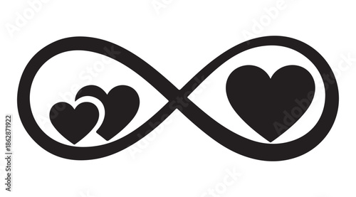 Stylized infinity loop illustration with three hearts symbolizing endless love relationship commitment and family bond artwork