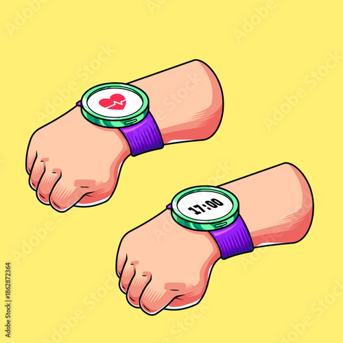 Hand wearing digital smartwatch for healthcare and wellness concept