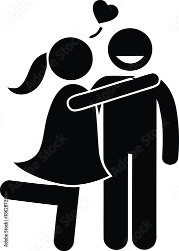 Couple hugging with a heart symbol above them