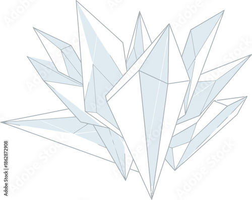 Geometric Blue and White Ice Crystal Cluster Cluster Illustration