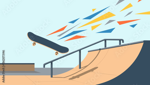 Skateboarder Performing Trick on Ramp