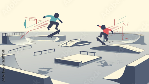 Skateboarders Performing Tricks at Skate Park