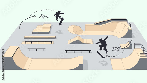 Skateboarder Performing Tricks at Skatepark