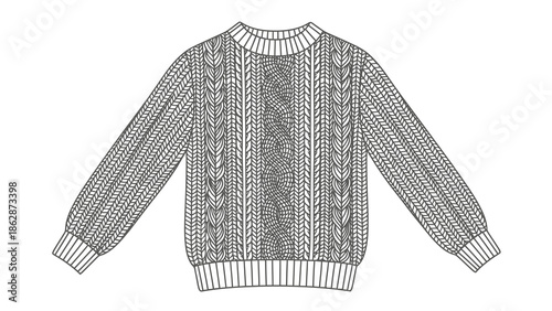 Detailed illustration of a knitted sweater with cable pattern