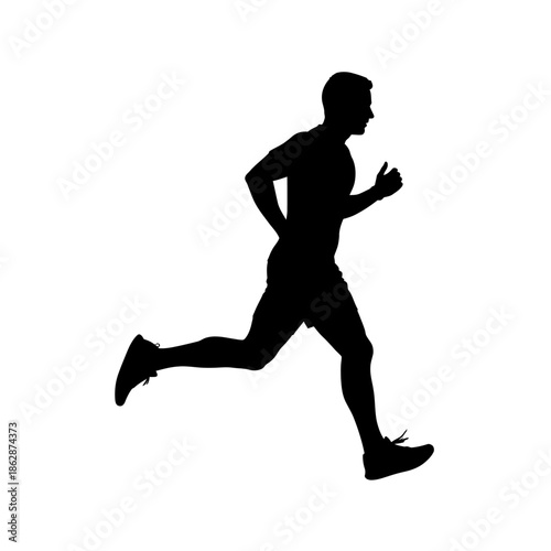Silhouette of a man running against a white background.