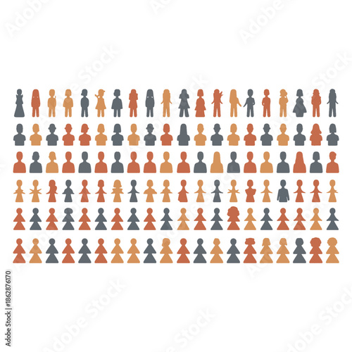 Colorful flat of diverse people in rows with different poses and styles flat diverse people various styles