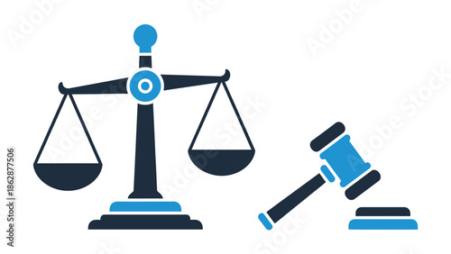Scales of justice with gavel legal judgment illustration