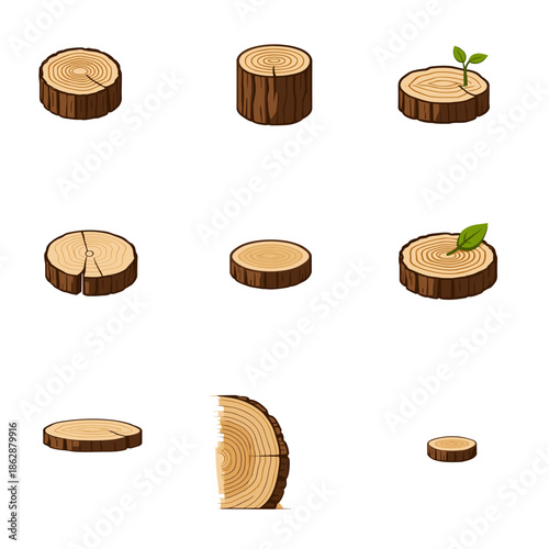Forest infographic icon set with tree trunk, root system and leaf symbols