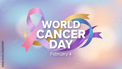 International awareness day for cancer support, symbolized by intertwining pastel ribbons against a soft, blurred background