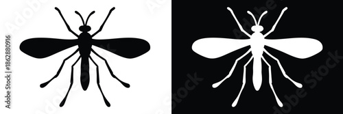 Mosquito icon, Flying Mosquito black silhouette vector