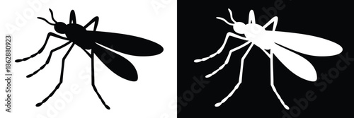 Mosquito icon, Flying Mosquito black silhouette vector
