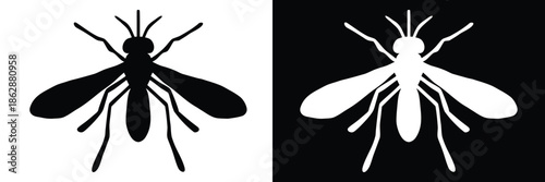 Mosquito icon, Flying Mosquito black silhouette vector