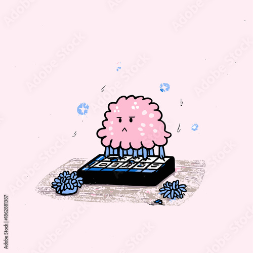 Cute octopus playing chess in a whimsical snowy scene