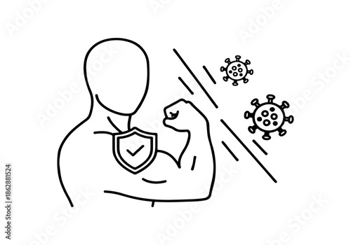 Immune system protection Strong body defending against virus and bacteria with shield icon illustration