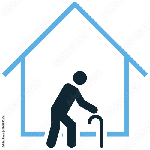 Retirement home icon vector for senior care. Ideal for nursing facilities, assisted living, elderly housing, and geriatric support services.