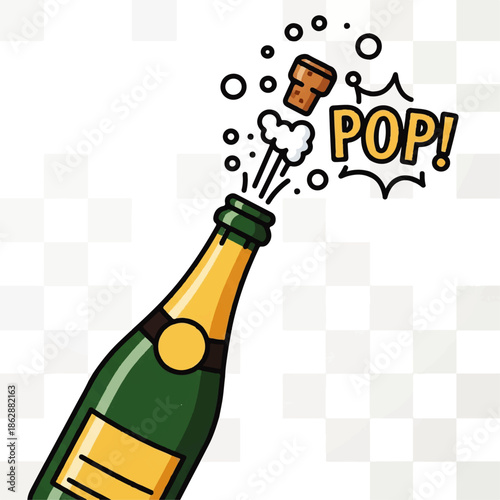 Champagne Bottle Pops Opened with Bubbles Rising in a Festive Celebration Scene.