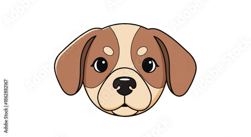 Cute cartoon beagle puppy head illustration with floppy ears and soulful eyes.