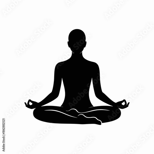 Meditation Yoga Silhouette – Seated Lotus Pose Mindfulness Vector Icon