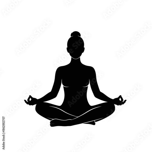Meditation Yoga Silhouette – Seated Lotus Pose Mindfulness Vector Icon