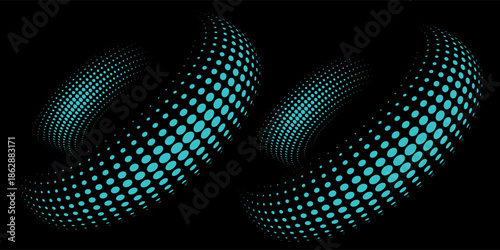 3D blue techno background. Big data visualization on dark space with dotted lines shape effect decoration. Modern graphic design element dots circle style