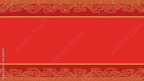 Festive Red Oriental Banner with Golden Traditional Scrollwork Design Background