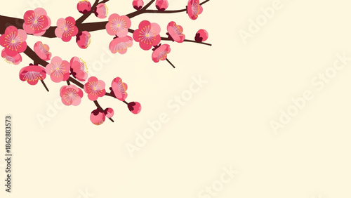 Elegant Pink Cherry Blossom Branch Illustration for Spring Background
