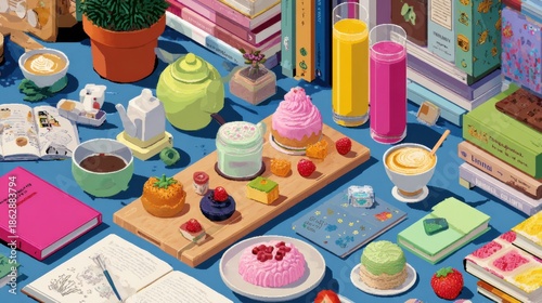 Wallpaper Mural Sweet treats and books for a cozy afternoon Torontodigital.ca