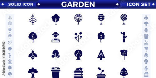 Set of garden solid icons. Growing seedling plant shoots. Agriculture and gardening. Biotechnology plants. Sowing seeds.