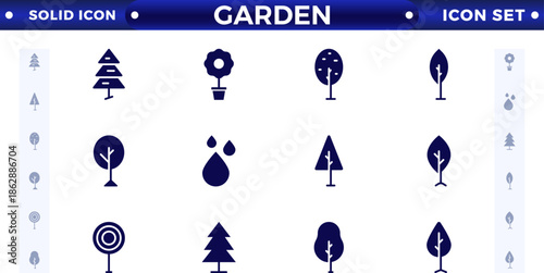 Set of garden solid icons. Growing seedling plant shoots. Agriculture and gardening. Biotechnology plants. Sowing seeds.