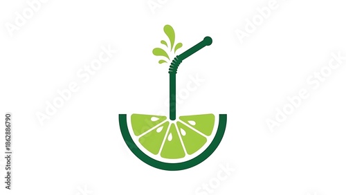 Refreshing lime drink with straw illustration