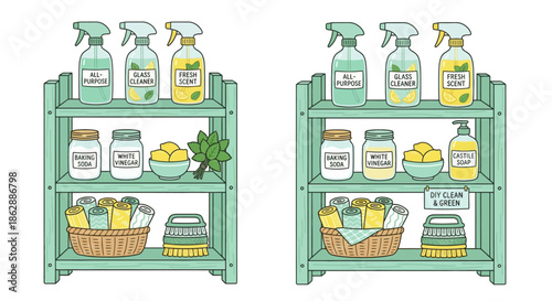 Before and after comparison of organized pantry shelves with labeled containers fresh produce and efficient kitchen storage system