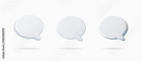 White 3D speech bubble icon with clean design. Perfect for chat apps, messaging interfaces, and social media communication templates.