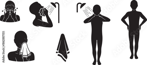 Daily personal hygiene routine involving washing, showering, and drying for cleanliness